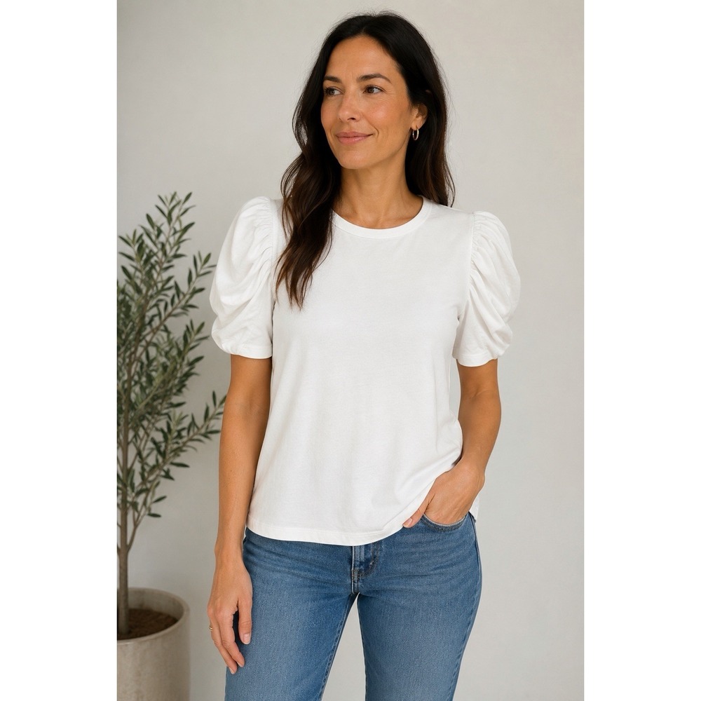 Pomander Place Tuckernuck Top Large White Puff Short Sleeve Vesty Crew #EE12-2